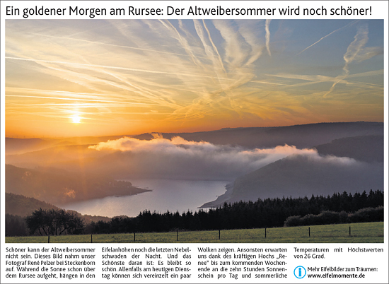 Sonnenaufgang über dem Rursee in der Aachener Zeitung